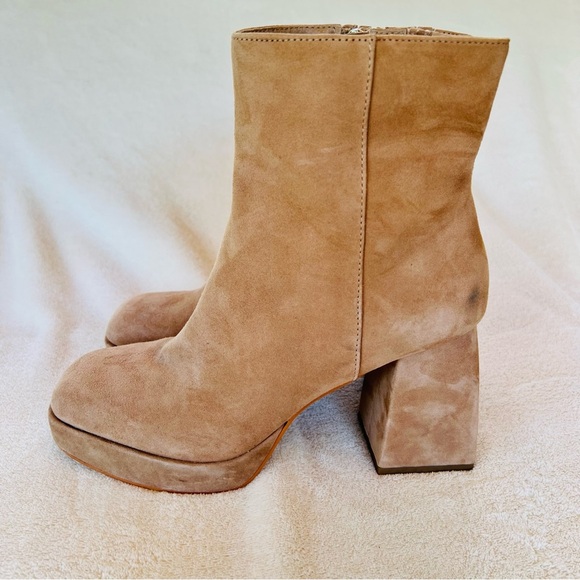 70’s Style DOLCE VITA TAN SUEDE CHUNKY HEEL PLATFORM FITTED ANKLE BOOTS SIZE 9 - Picture 6 of 11
